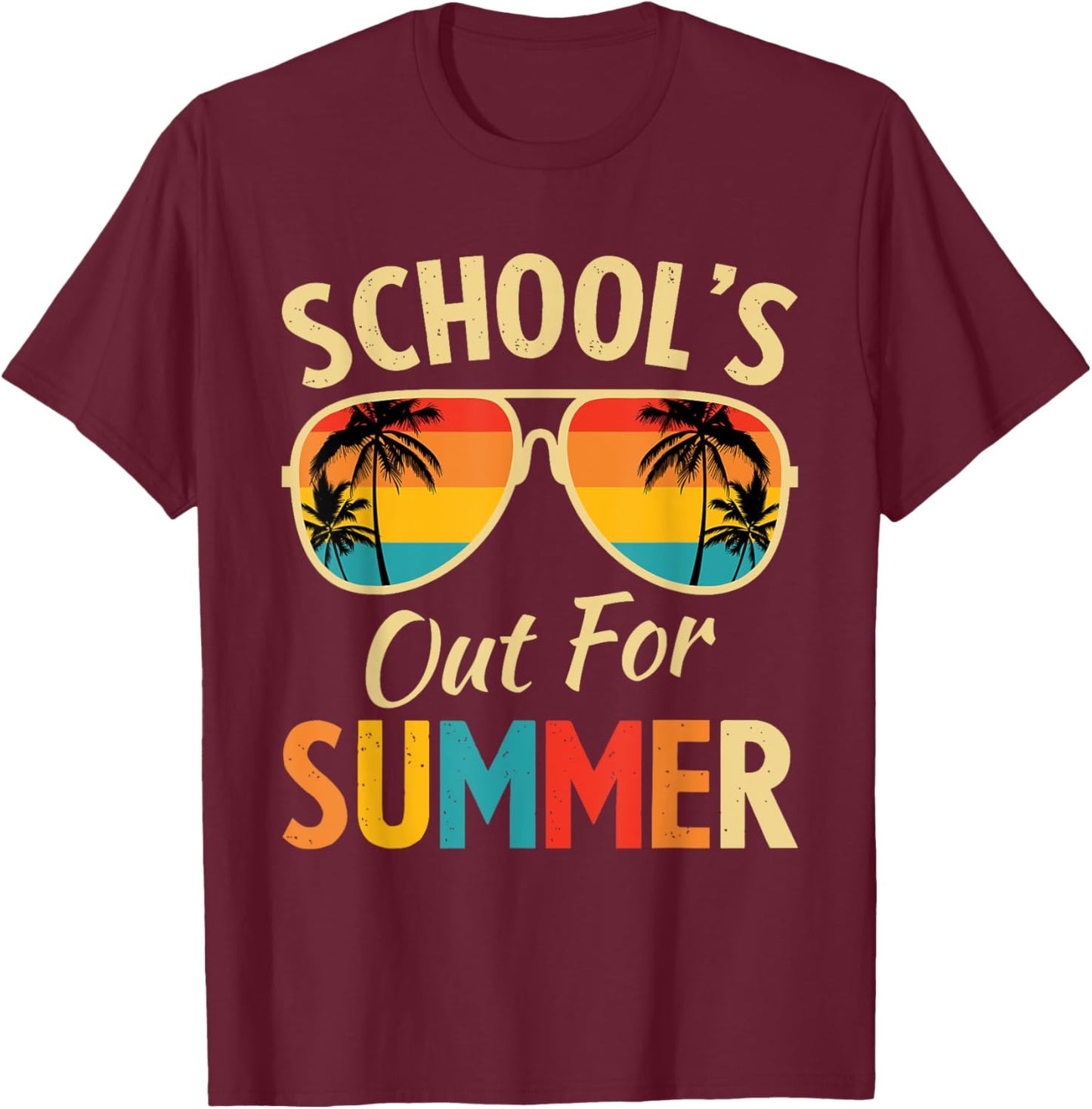 Last Day Of School Retro Schools Out For Summer Teacher T-Shirt - T-Shirt | Maroon