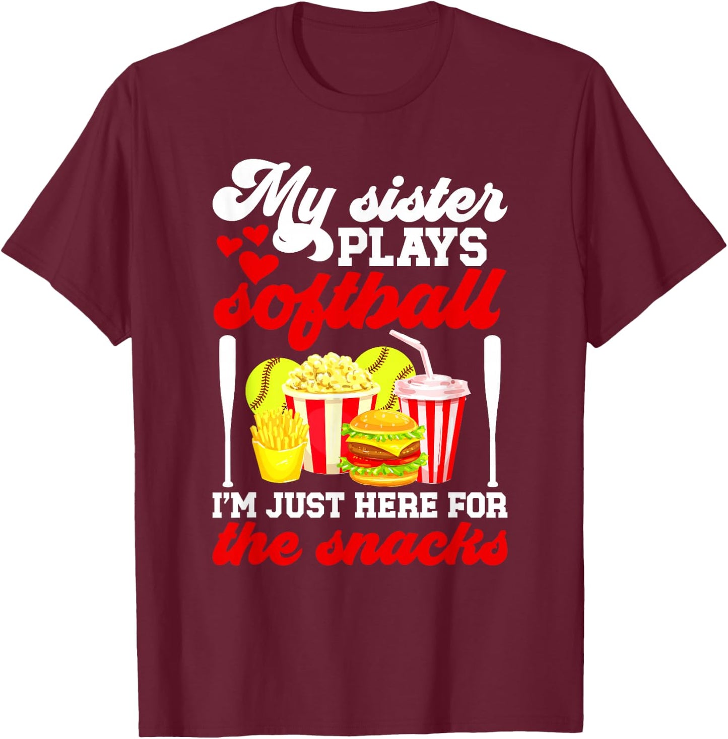 My Sister Plays Softball Sister Of A Softball Player Sister T-Shirt - T-Shirt | Maroon