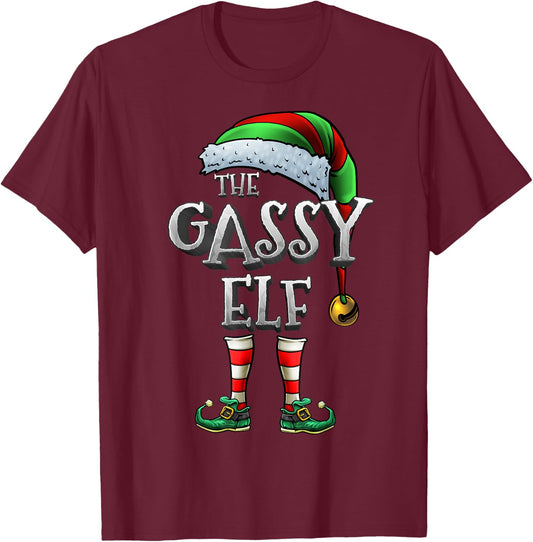 The Gassy Elf Shirt Matching Family Gassy Christmas Elf T-Shirt - T-Shirt | Maroon