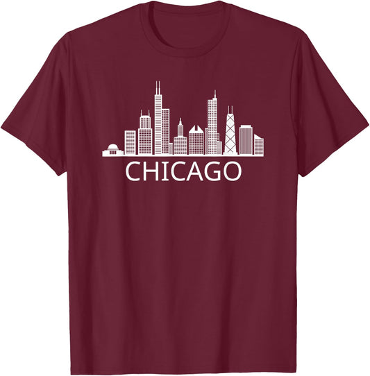 Chicago Skyline - Throwback Design - Classic T-Shirt - T-Shirt | Maroon