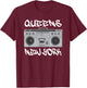 Queens New York Boom Box Graffiti Lettering T-Shirt - T-Shirt | Maroon