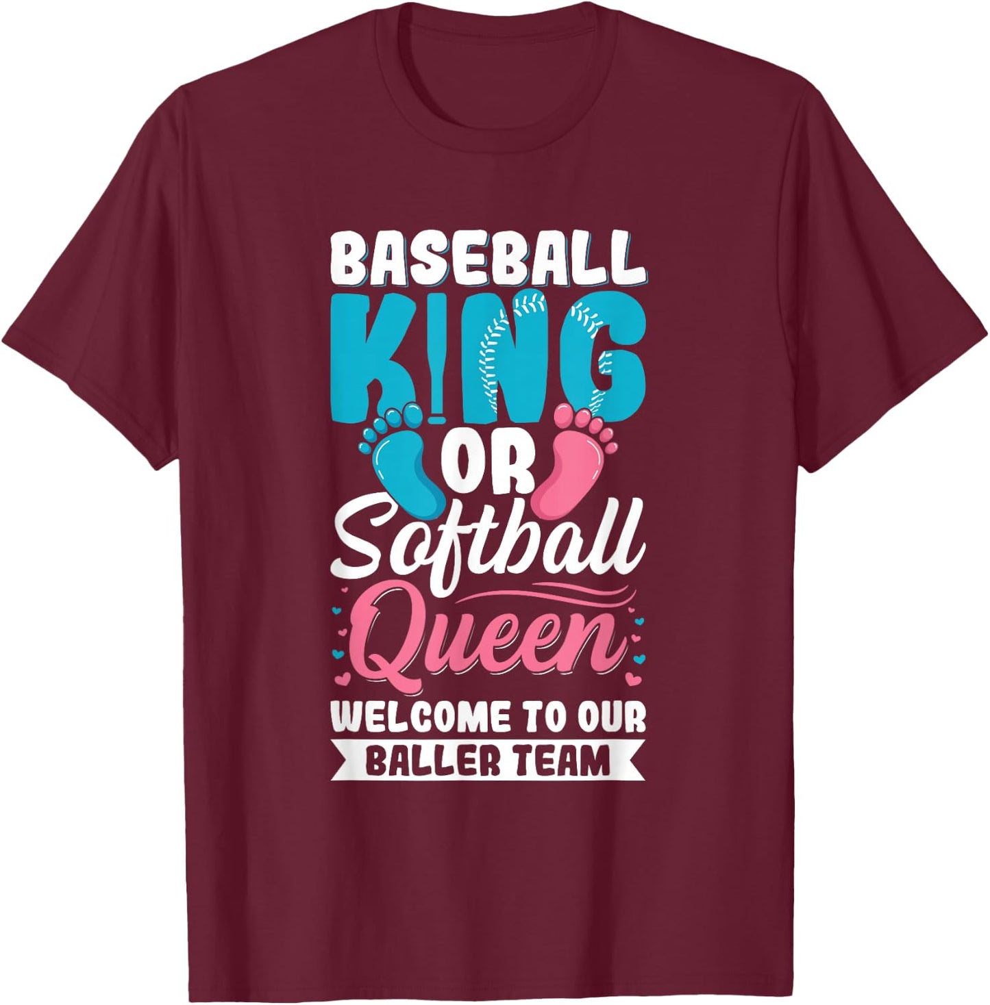 Baseball Gender Reveal Party Design for a Baseball Player T-Shirt - T-Shirt | Maroon