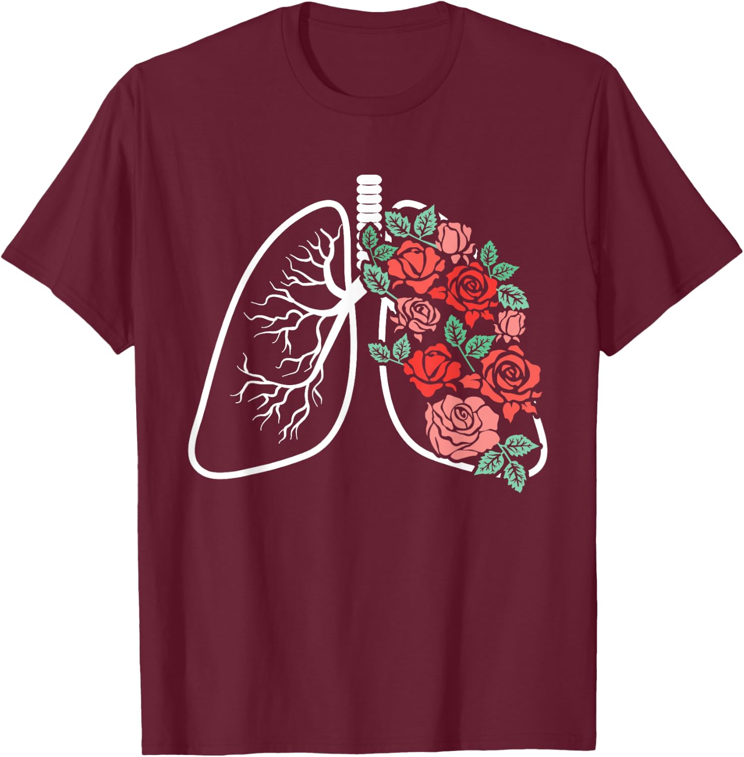 Floral Lungs Anatomical Flowers Pulmonology Student Fan T-Shirt - T-Shirt | Maroon