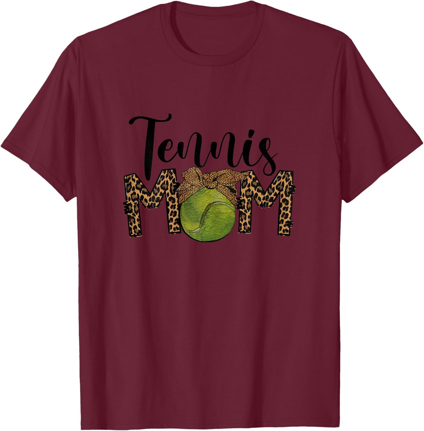 Tennis Mom Leopard Messy Bun Tennis Mothers Day 2024 T-Shirt - T-Shirt | Maroon