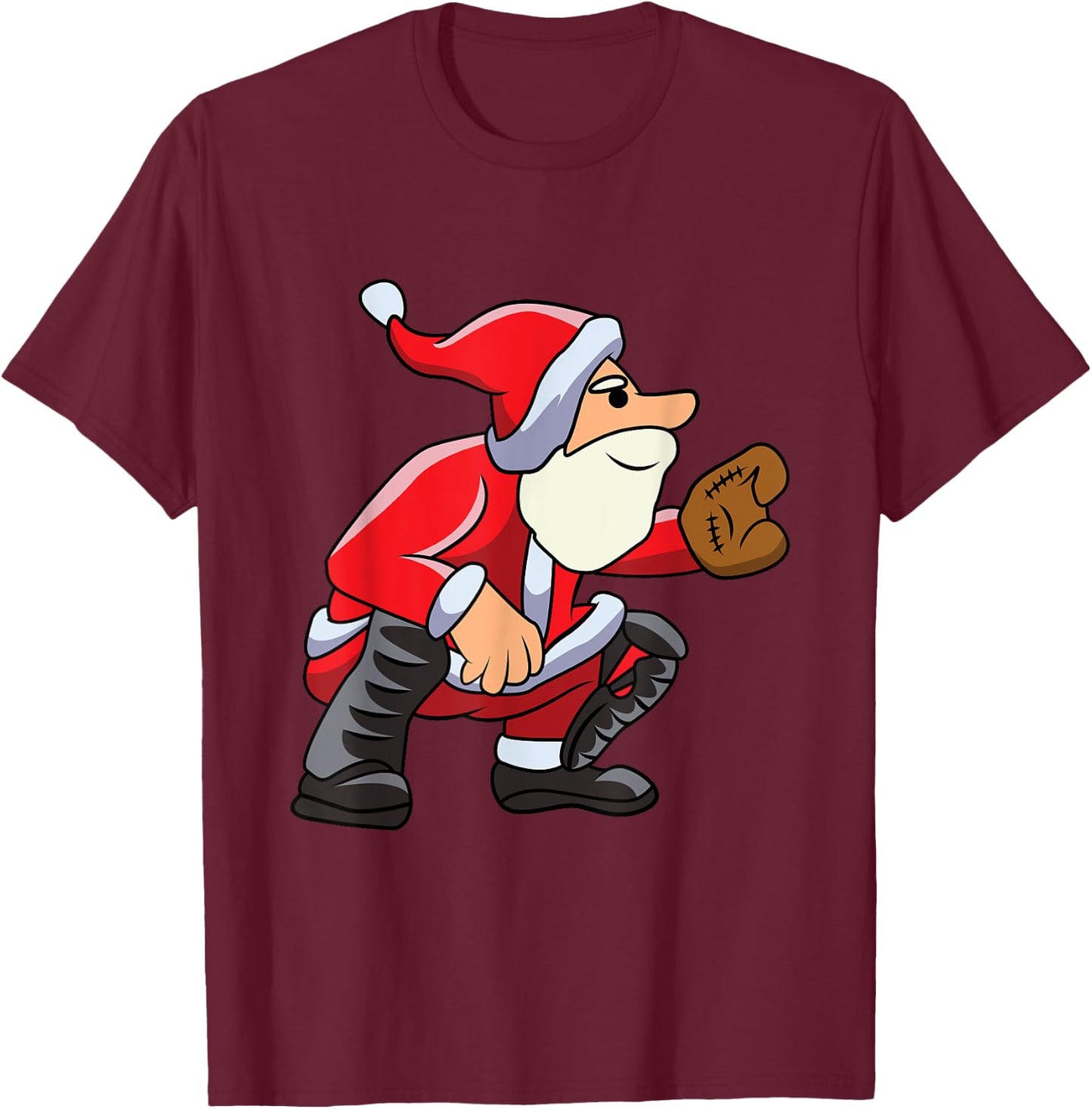 Catcher Baseball Santa Christmas Sport Xmas Pajama Boys Kids T-Shirt - T-Shirt | Maroon