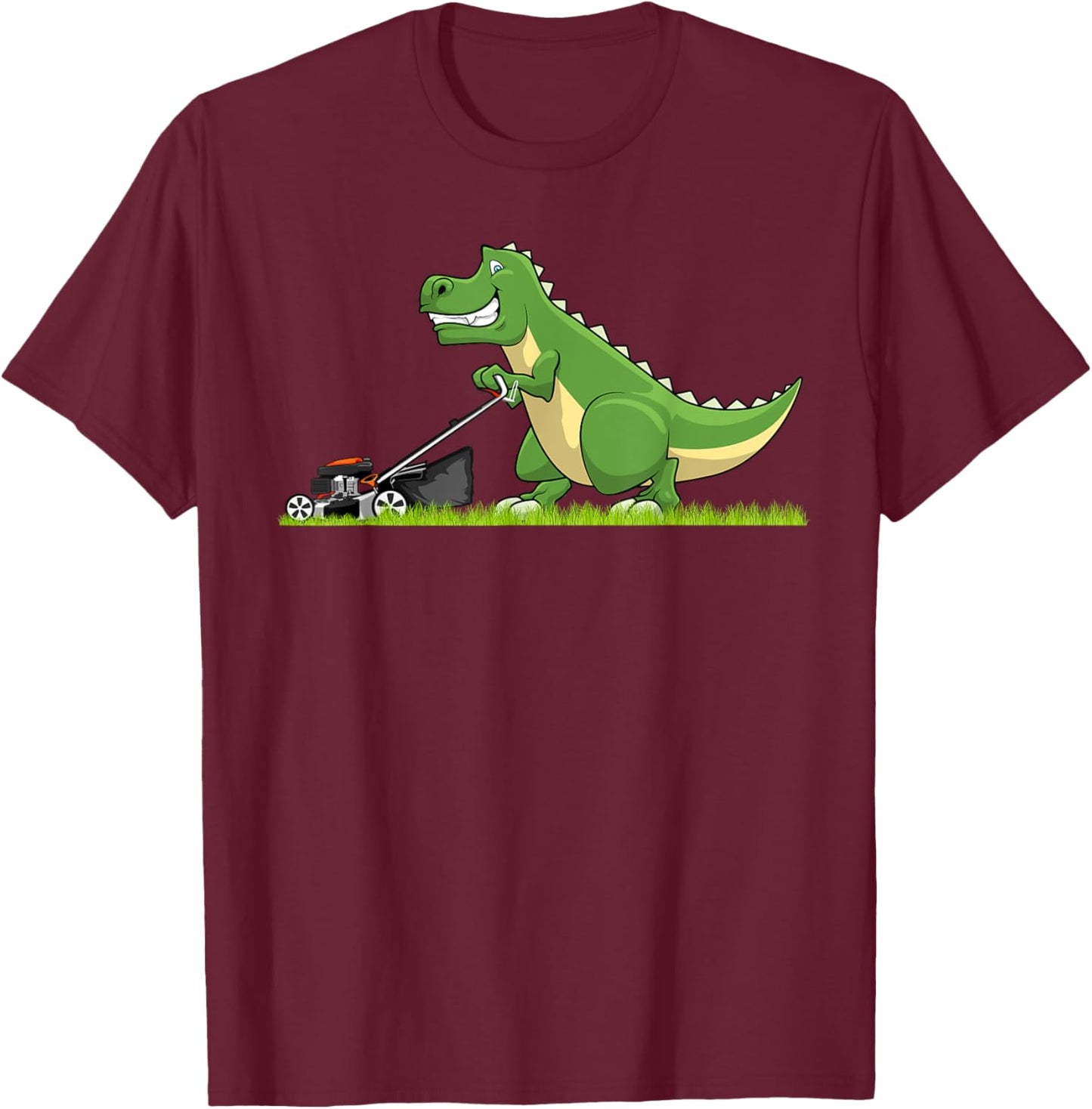Cool Lawn Mowing Art Boys Kids Lawnmower Dinosaur T-Shirt - T-Shirt | Maroon
