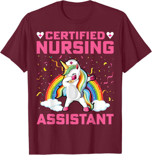 Certified Nursing Assistant - Dabbing Unicorn CNA Nursing T-Shirt - T-Shirt | Maroon