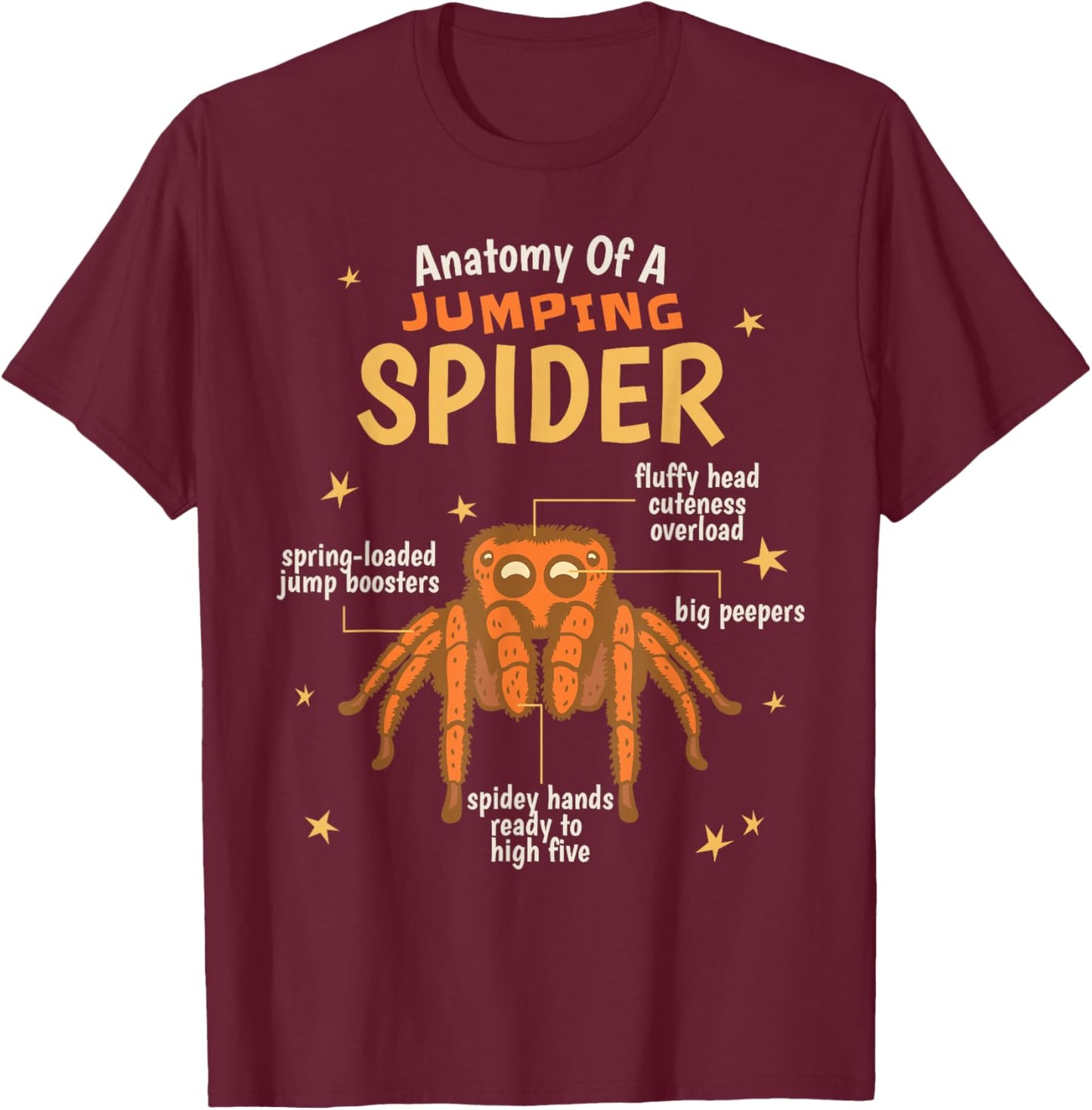 Jumping Spider Anatomy Kawaii T-Shirt - T-Shirt | Maroon