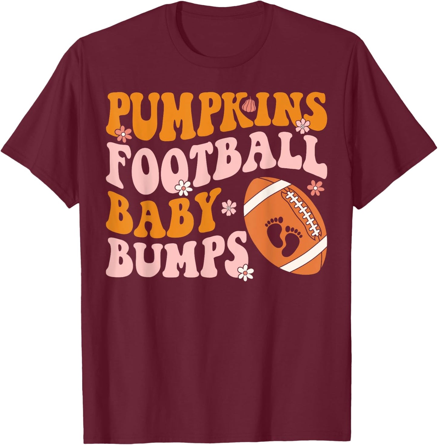 Pumpkins Football Baby Bumps Pregnancy Announcement Fall T-Shirt - T-Shirt | Maroon