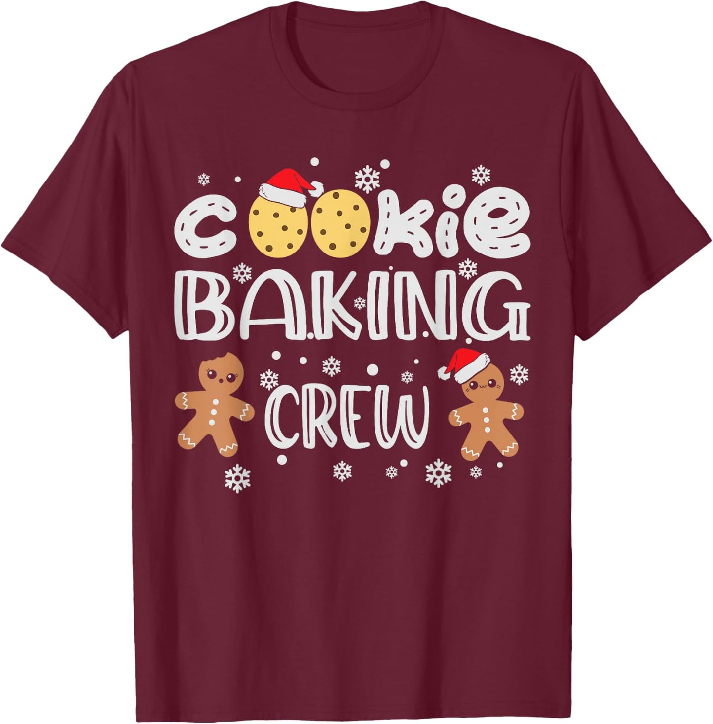 Cookie Baking Crew Gingerbread Men with Xmas Hats T-Shirt - T-Shirt | Maroon
