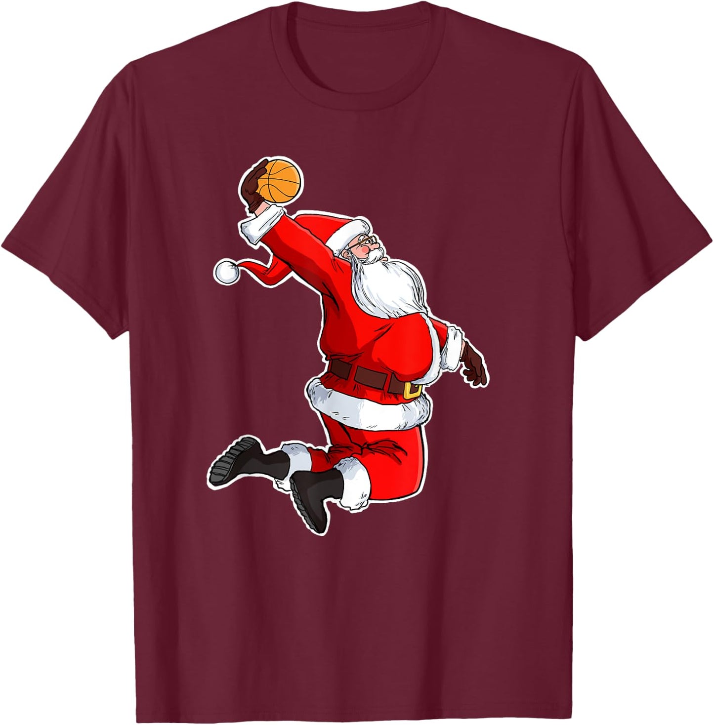 Dunking Santa Basketball Santa T-Shirt - T-Shirt | Maroon
