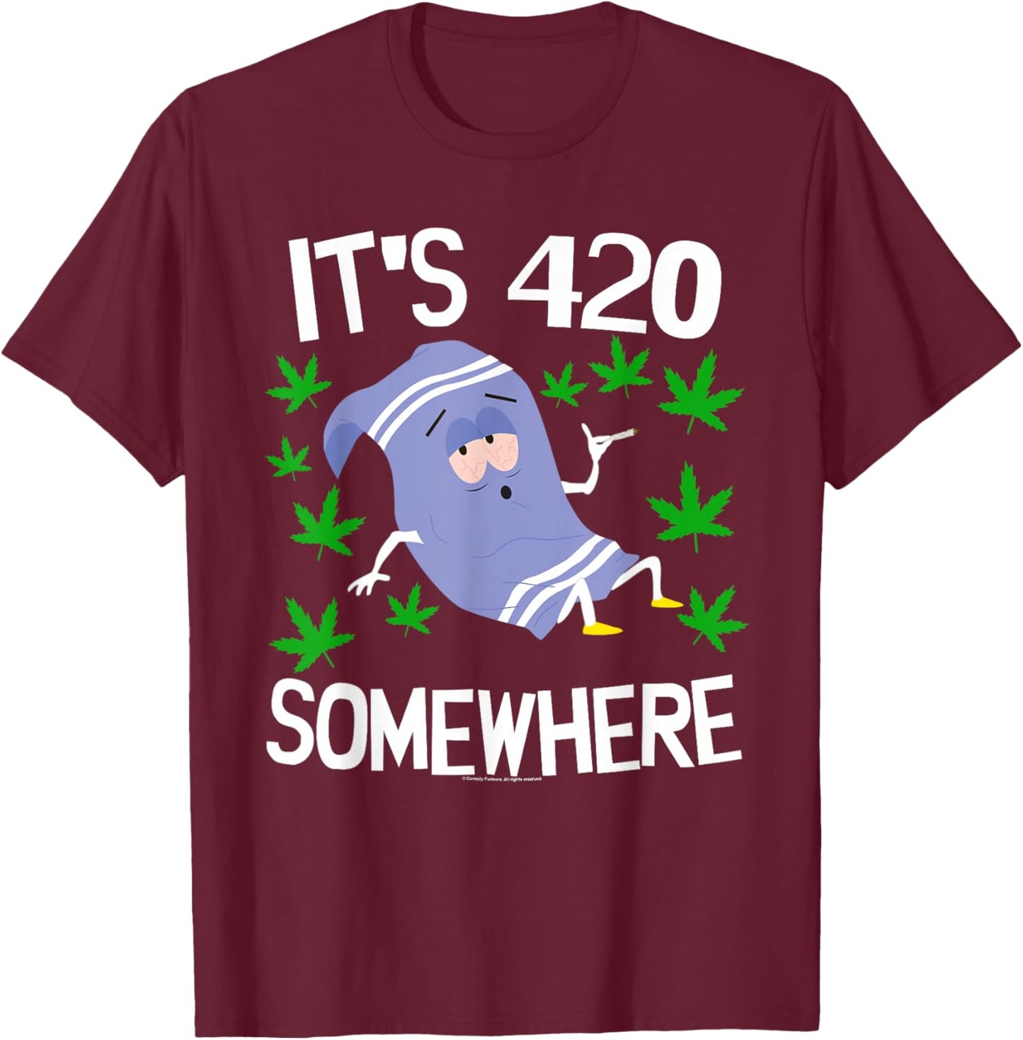 South Park South Park Towlie Its 420 Somewhere T-Shirt - T-Shirt | Maroon