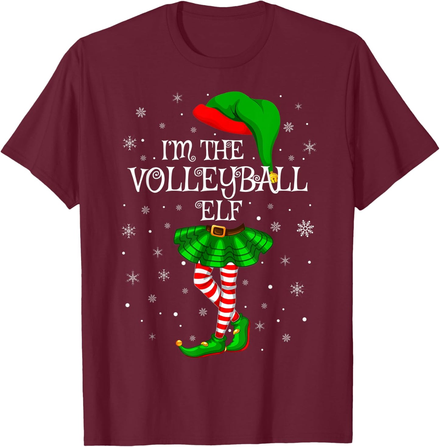 Matching Family Group I'm The Volleyball Elf Christmas T-Shirt - T-Shirt | Maroon