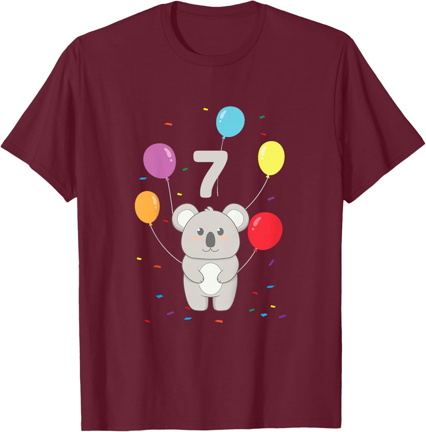 7th Birthday 7 Years Koala Balloons Australia Eucalyptus Zoo T-Shirt - T-Shirt | Maroon