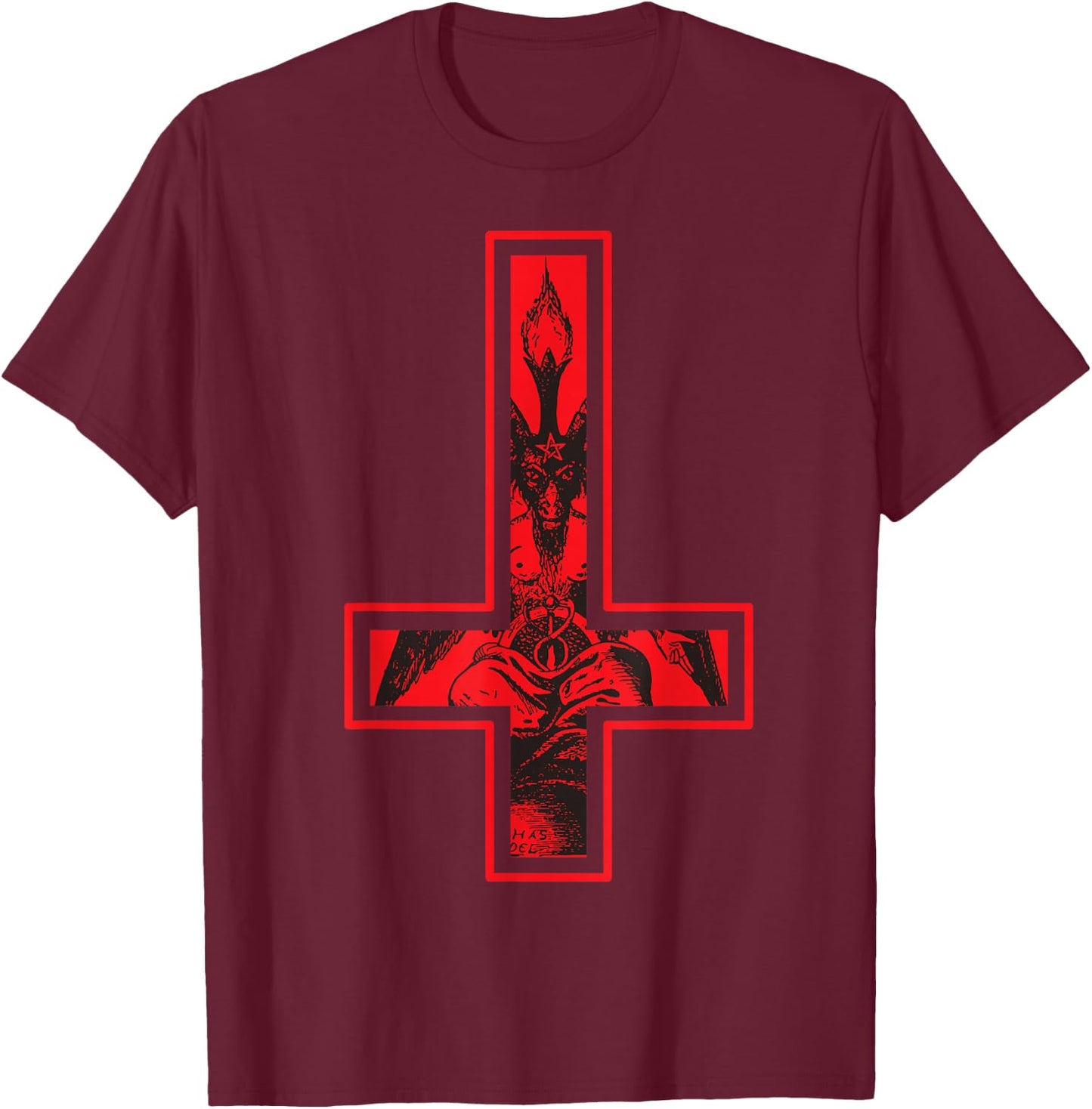 Baphomet Inverted Cross Occult Satanism Hail Satan T-Shirt - T-Shirt | Maroon