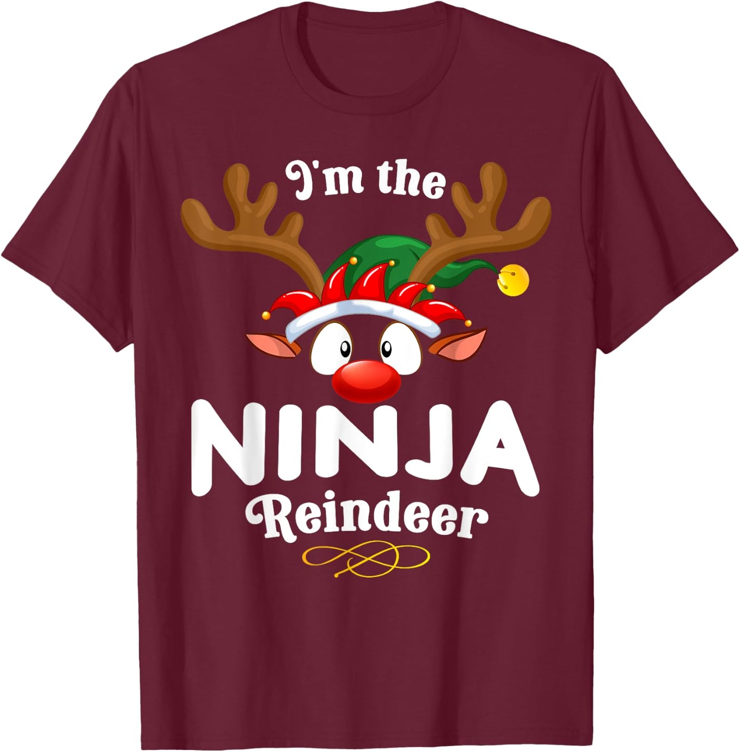 Christmas PJS Ninja XMas Reindeer Matching T-Shirt - T-Shirt | Maroon