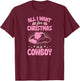 Cute Matching Family Merry Christmas Party Supply Women's 3X-Large Black Short Sleeve Cotton 60% Polyester 40% Holiday Themed Cowboy T-Shirt - T-Shirt | Maroon