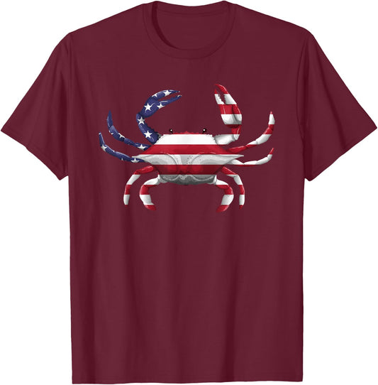 Cool Crab Women Fourth July Flag Patriotic Crabbing T-Shirt - T-Shirt | Maroon