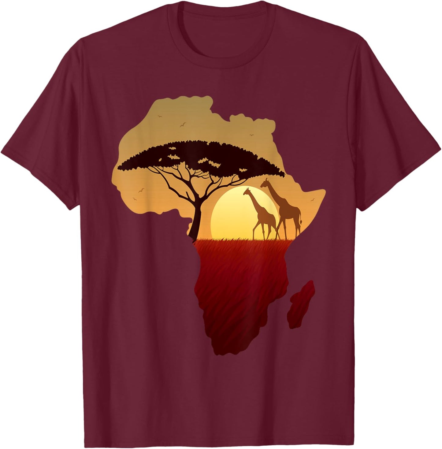 Africa Giraffe Map Dad South Animals Big Five Safari T-Shirt - T-Shirt | Maroon