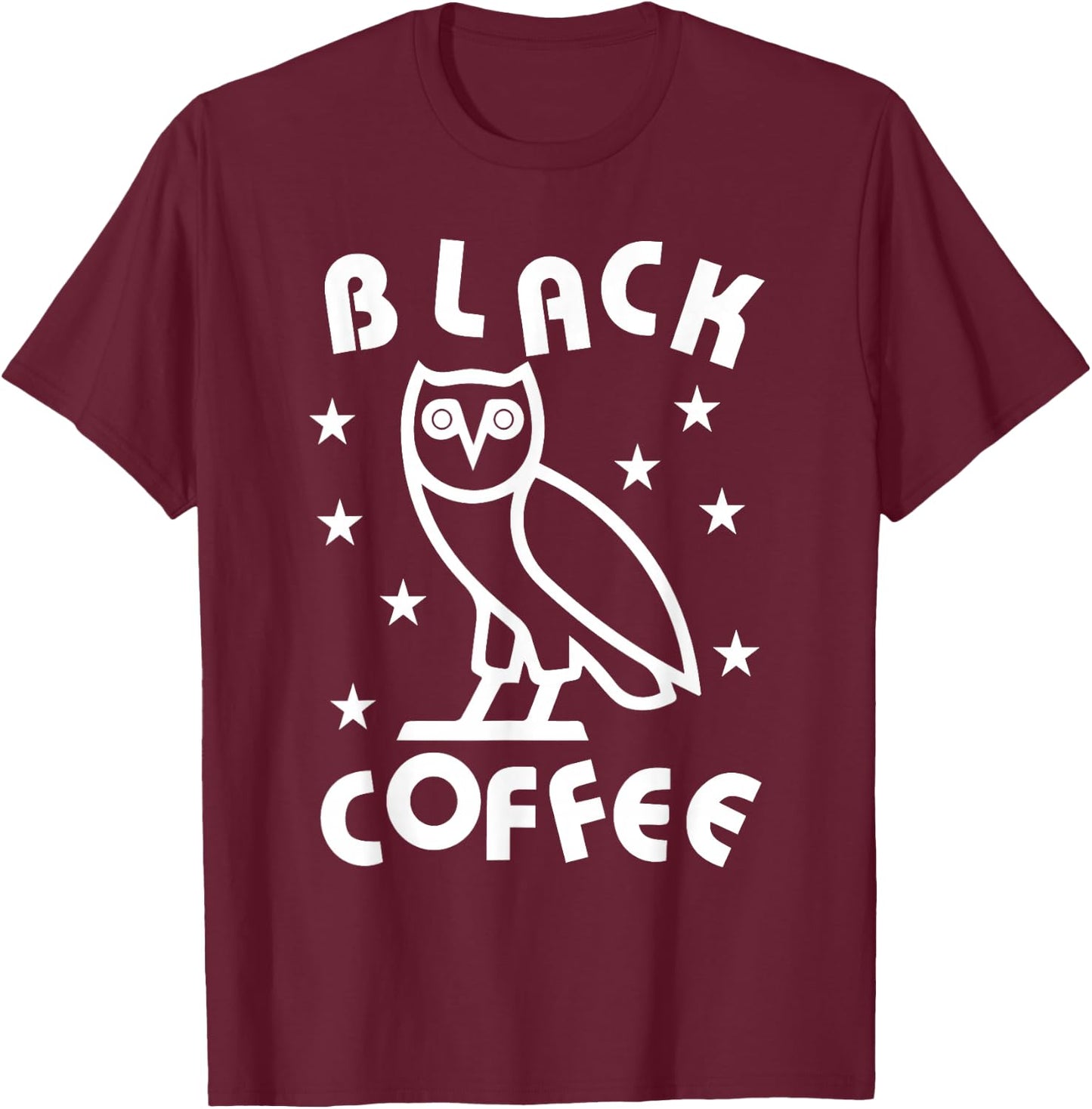 DazzleUpBoutique Black Coffee Owl City - Women's -Adults Regular Fit Cotton Blend Short Sleeve Modern Music Themed - Small T-Shirt - T-Shirt | Maroon