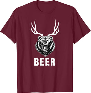 Bear Deer Funny Beer T-Shirt - T-Shirt | Maroon