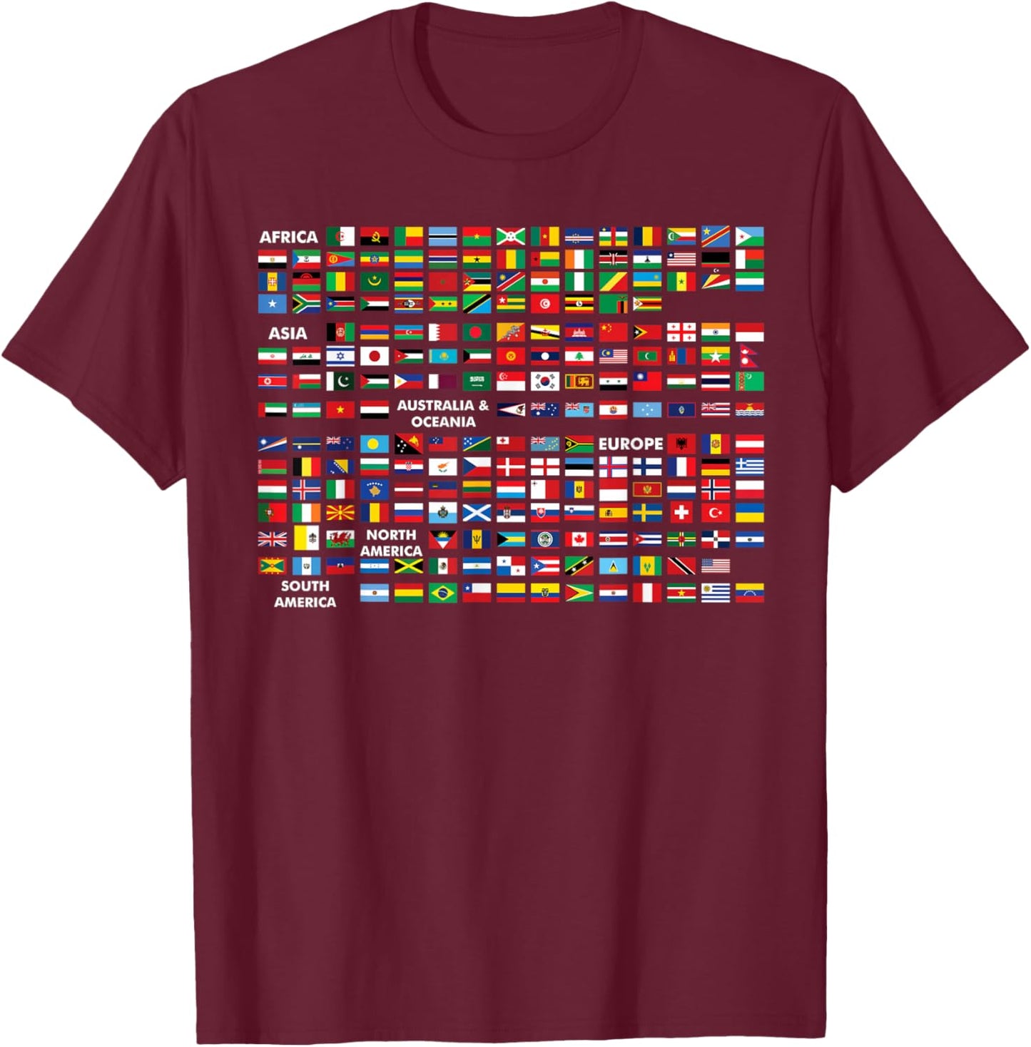 World Flags The Countries of the World International T-Shirt - T-Shirt | Maroon