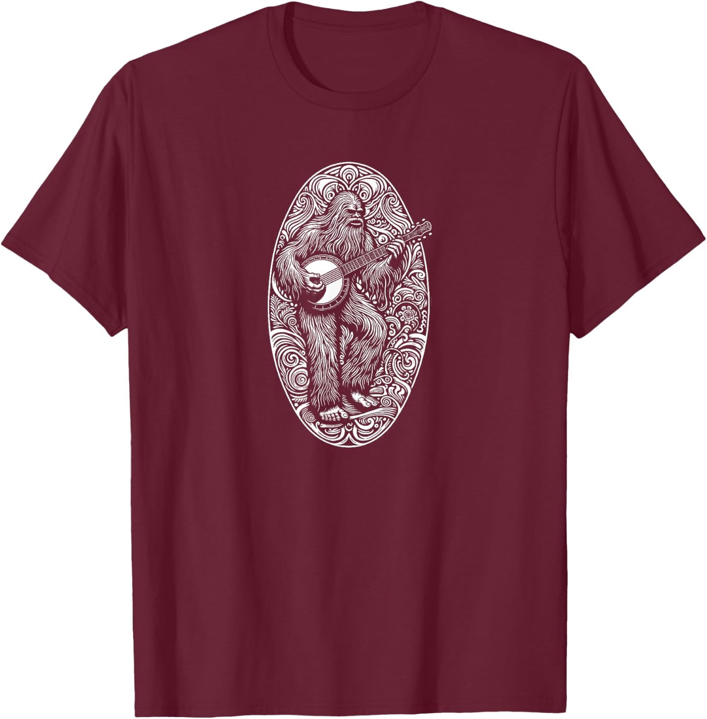 Artistic Banjo Sasquatch Bigfoot Bluegrass T-Shirt - T-Shirt | Maroon