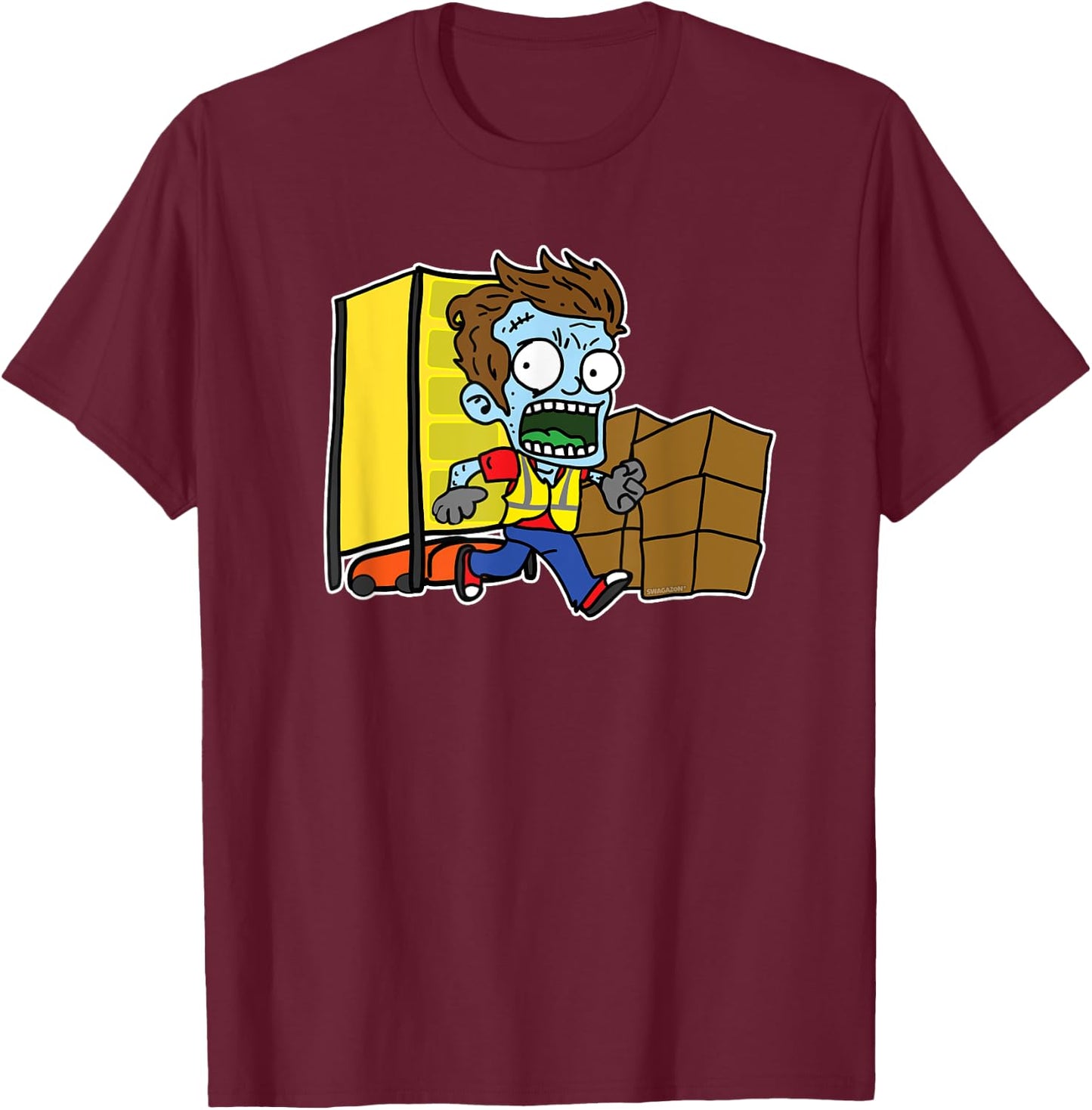 AmaZombie x Swagazon Coworker Associate Zombie Running T-Shirt - T-Shirt | Maroon