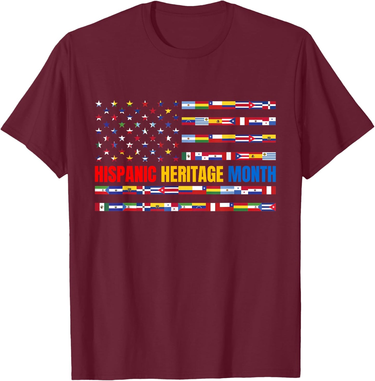 Hispanic Heritage Month USA American Flag National Latino T-Shirt - T-Shirt | Maroon