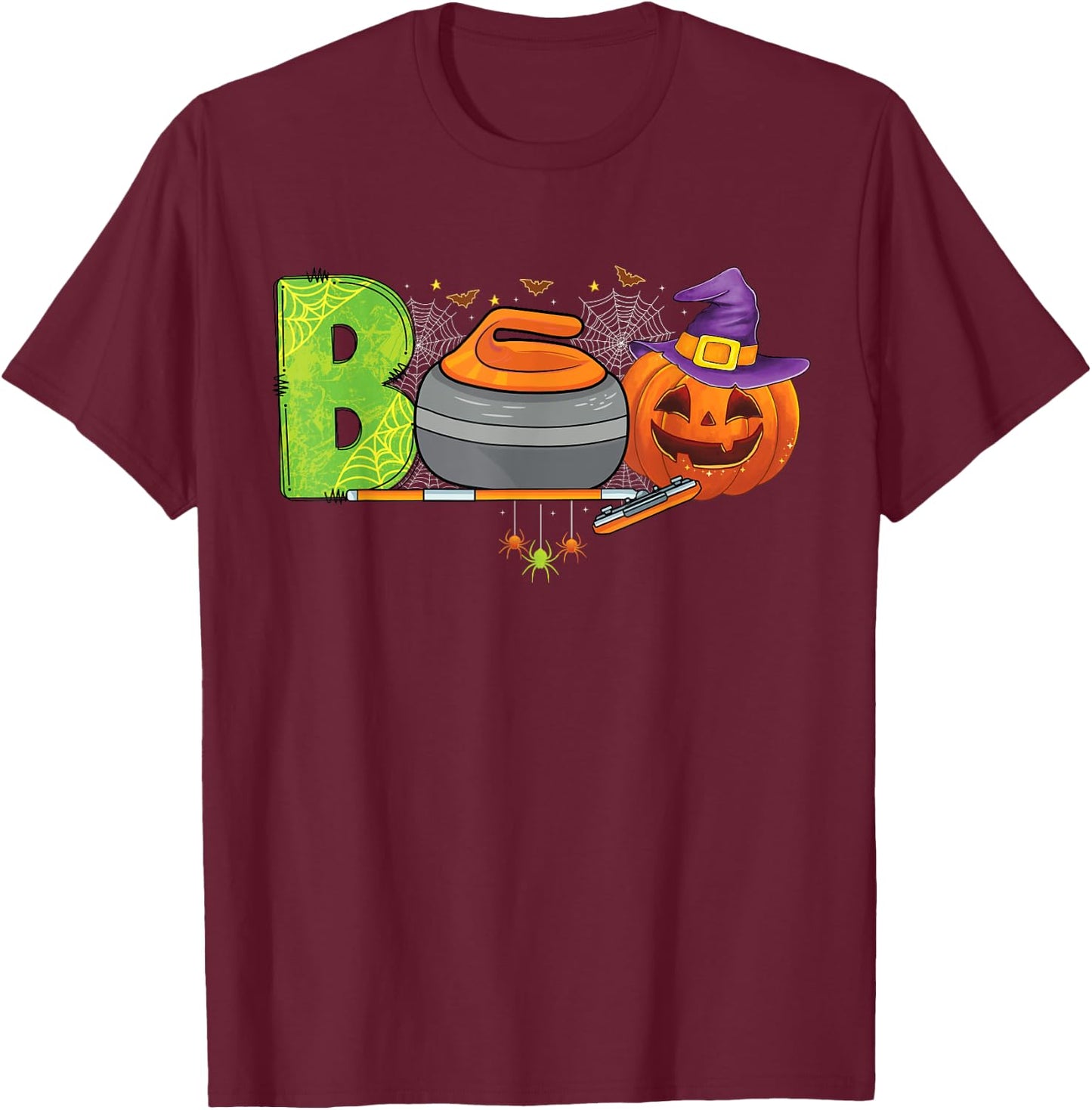 Boo Curling Player ice Sports Curling Halloween costume T-Shirt - T-Shirt | Maroon