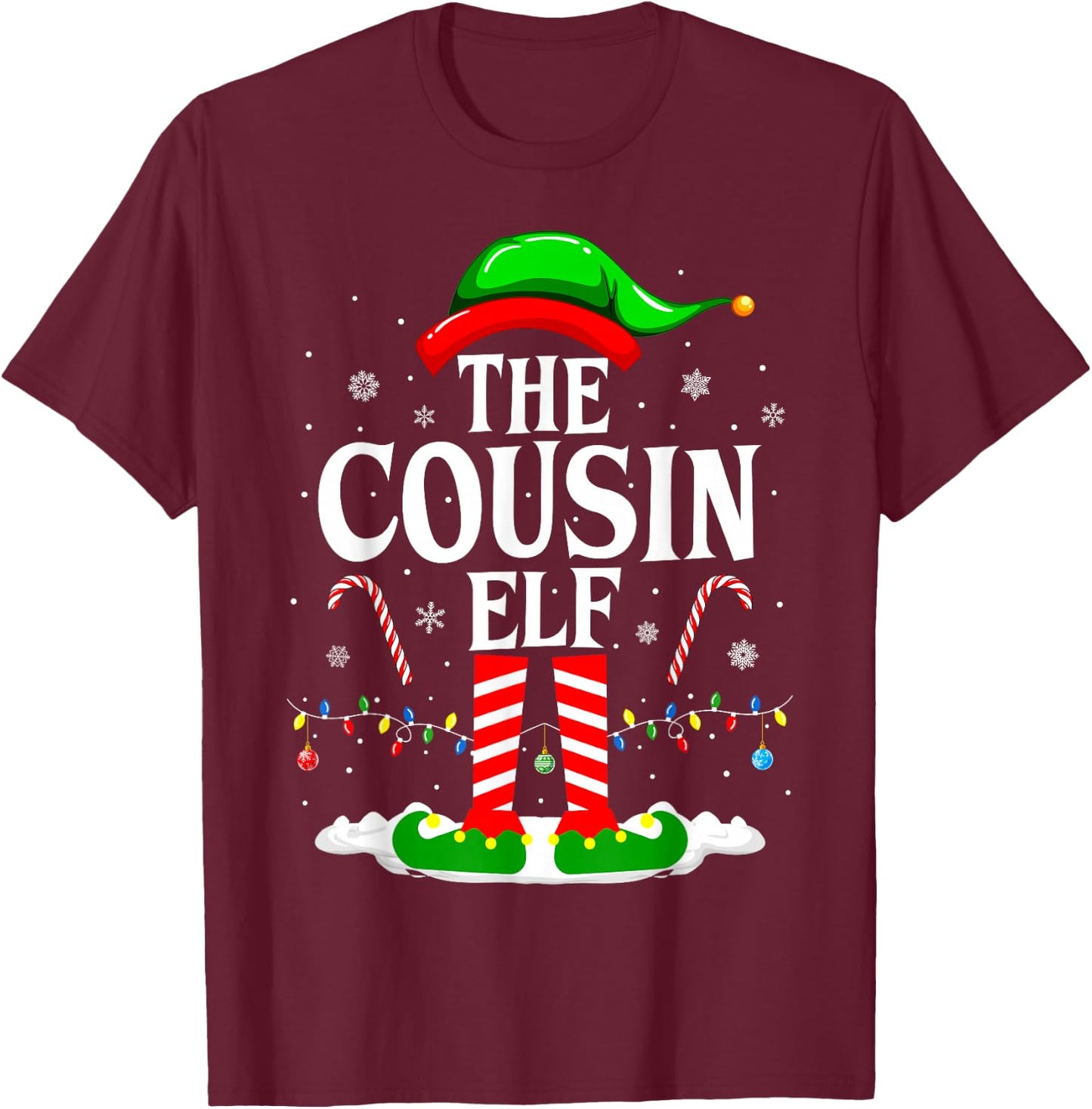 The Cousin Elf Funny Xmas Elf Matching Family Christmas T-Shirt - T-Shirt | Maroon