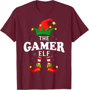Xmas Gamer Elf Family Matching Christmas Pajama T-Shirt - T-Shirt | Maroon