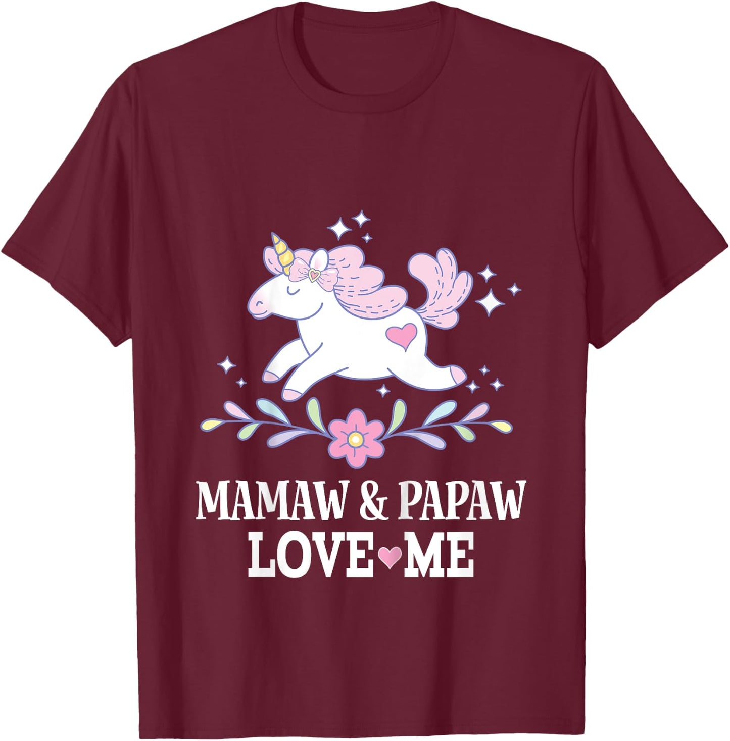 Mamaw and Papaw Love Me Granddaughter Unicorn T-Shirt - T-Shirt | Maroon