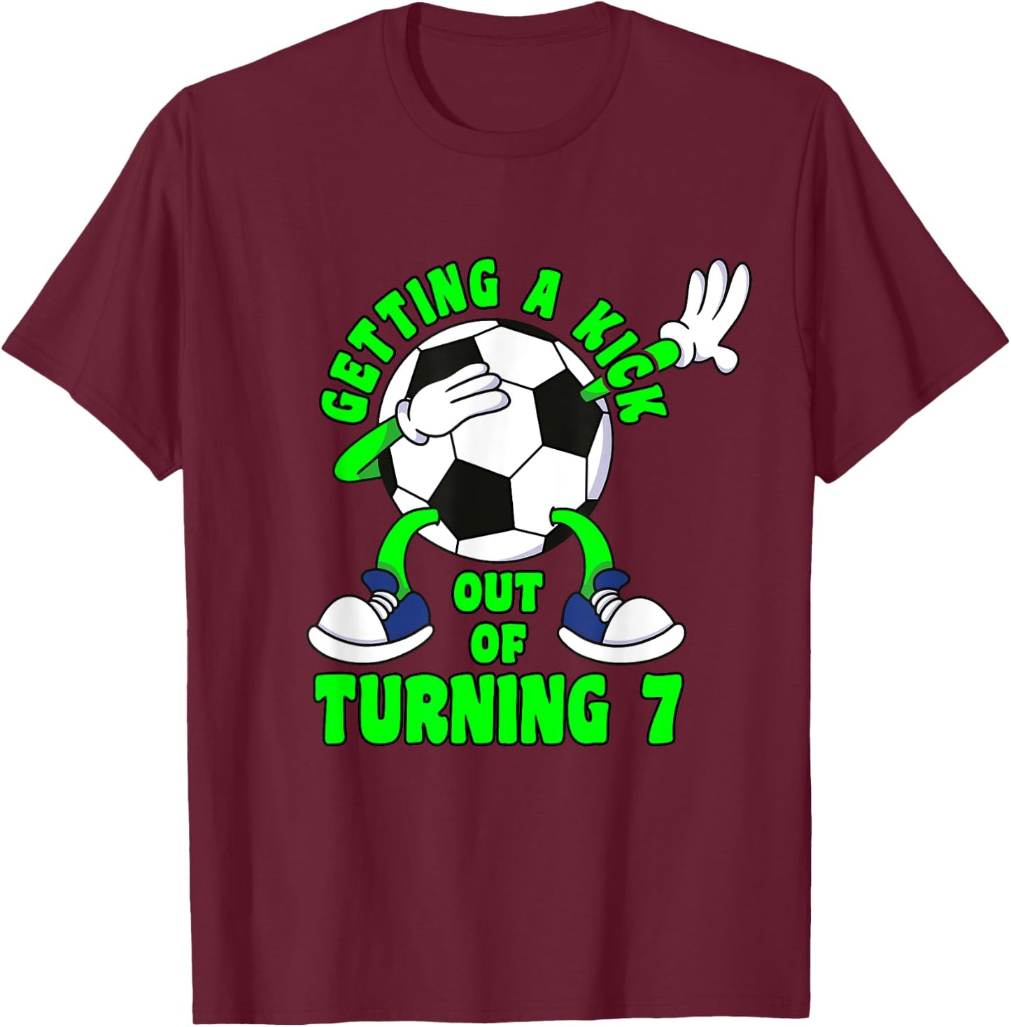 7 Year Old Happy 7th Birthday Soccer 7th Birthday T-Shirt - T-Shirt | Maroon