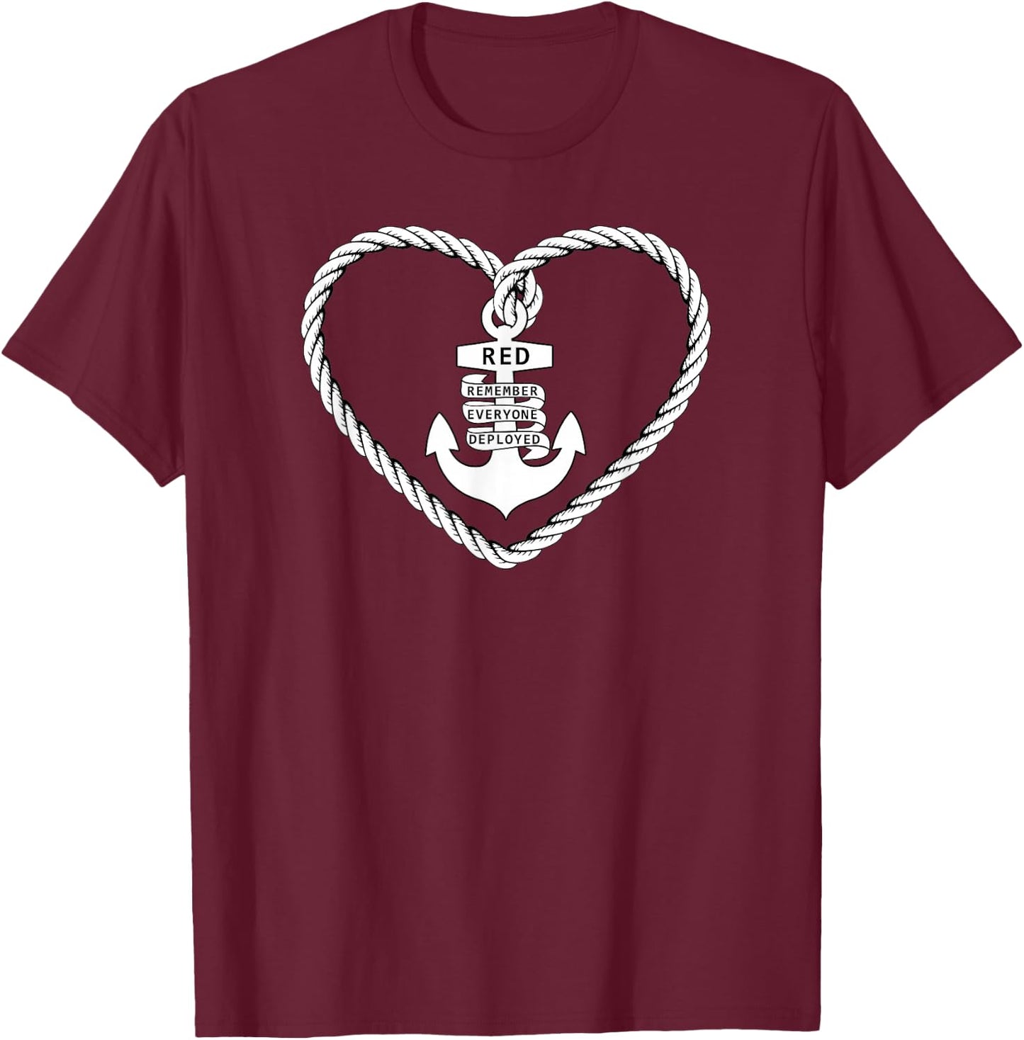 RED Friday Military Remember Everyone Deployed Heart Anchor T-Shirt - T-Shirt | Maroon