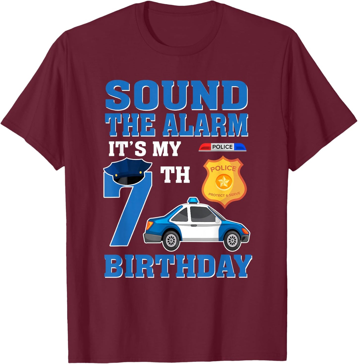 It's My 7 Year Old Birthday Police Car 7th Party T-Shirt - T-Shirt | Maroon
