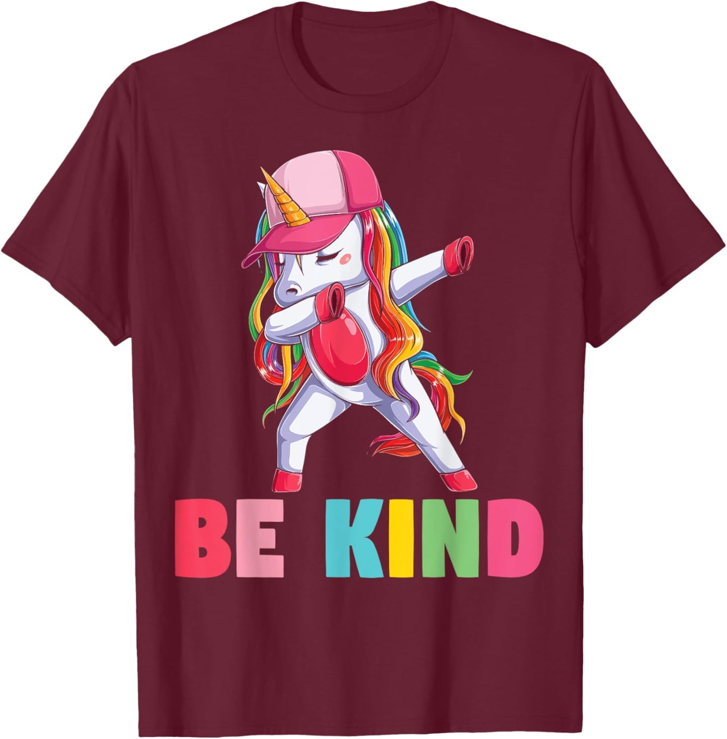 Girls Unicorn Kindness Be Kind Kids T-Shirt - T-Shirt | Maroon
