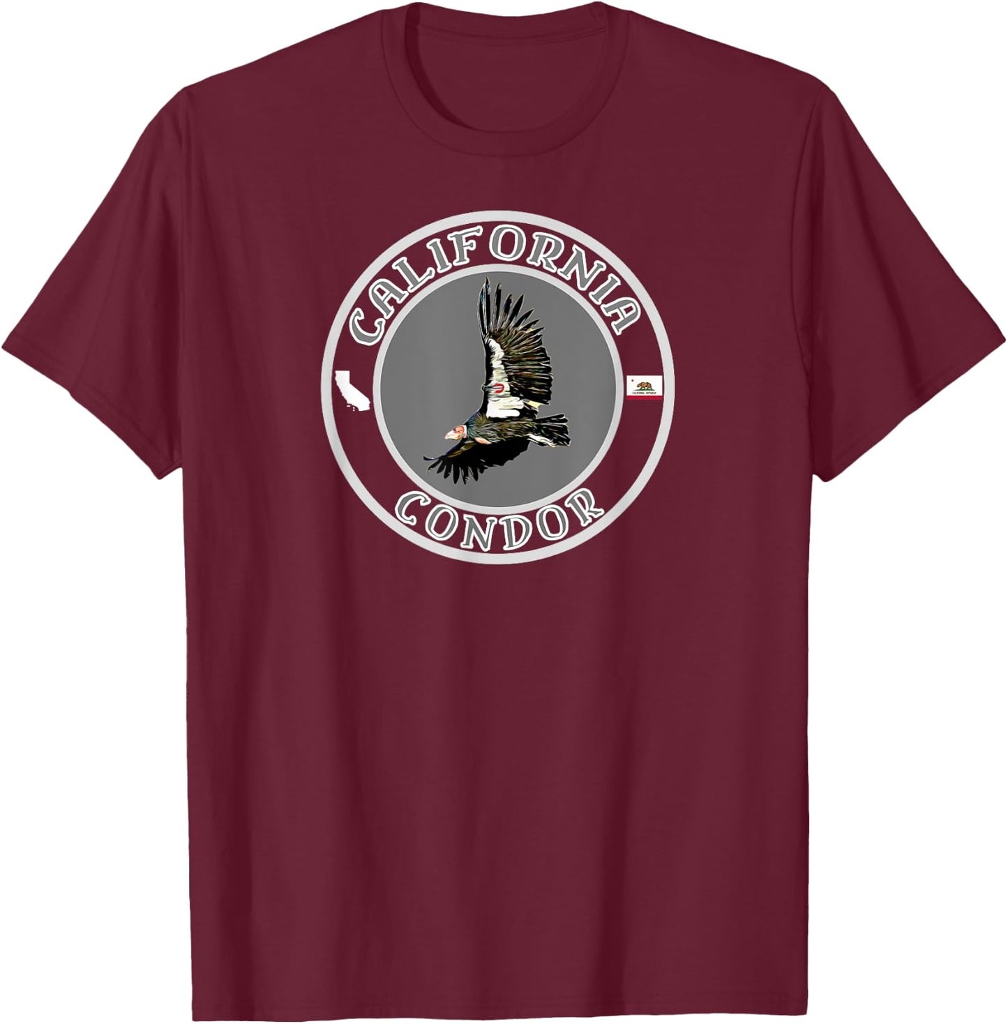 Mojave Trading Post California Condor , -Adults, -Kids, Black, Small, Short Sleeve, Classic Fit, Cotton, Polyester T-Shirt - T-Shirt | Maroon