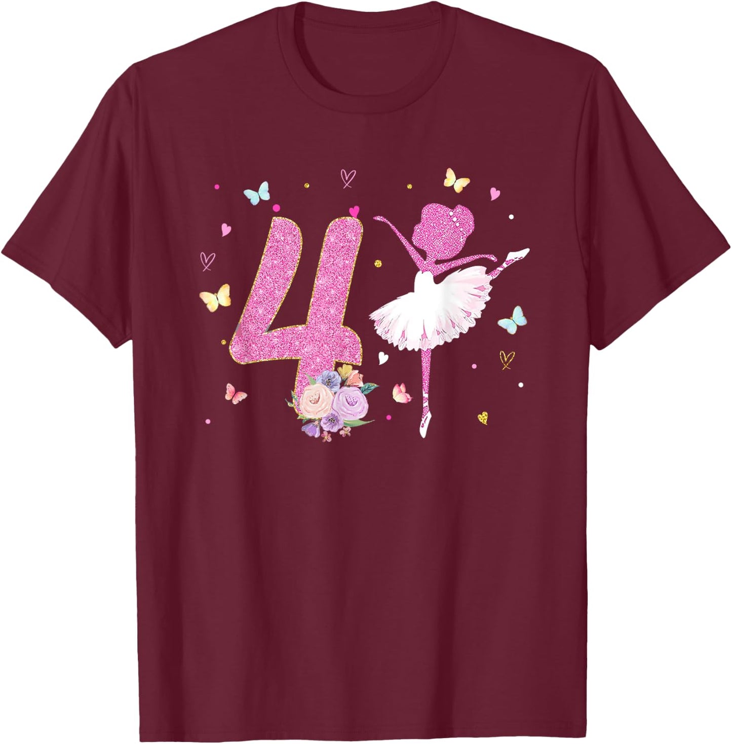 4th Birthday Girl Outfit Ballerina Dancer Ballet Tutu Girls T-Shirt - T-Shirt | Maroon