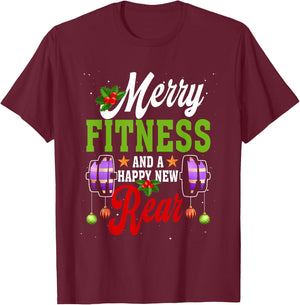 Merry Fitness Happy New Rear Workout Christmas New Year T-Shirt - T-Shirt | Maroon