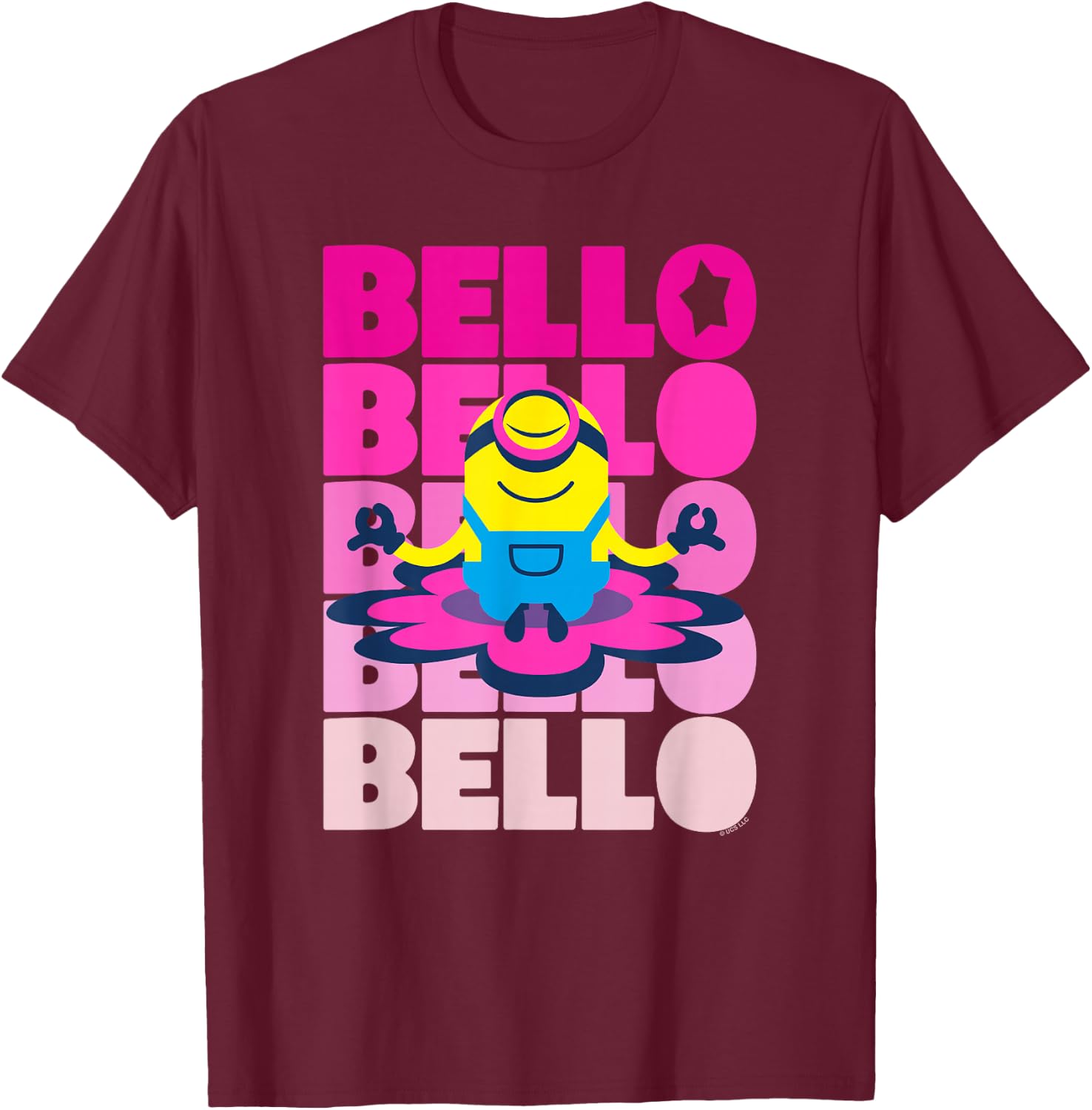Minions Stuart Bello Meditation Text Stack T-Shirt - T-Shirt | Maroon