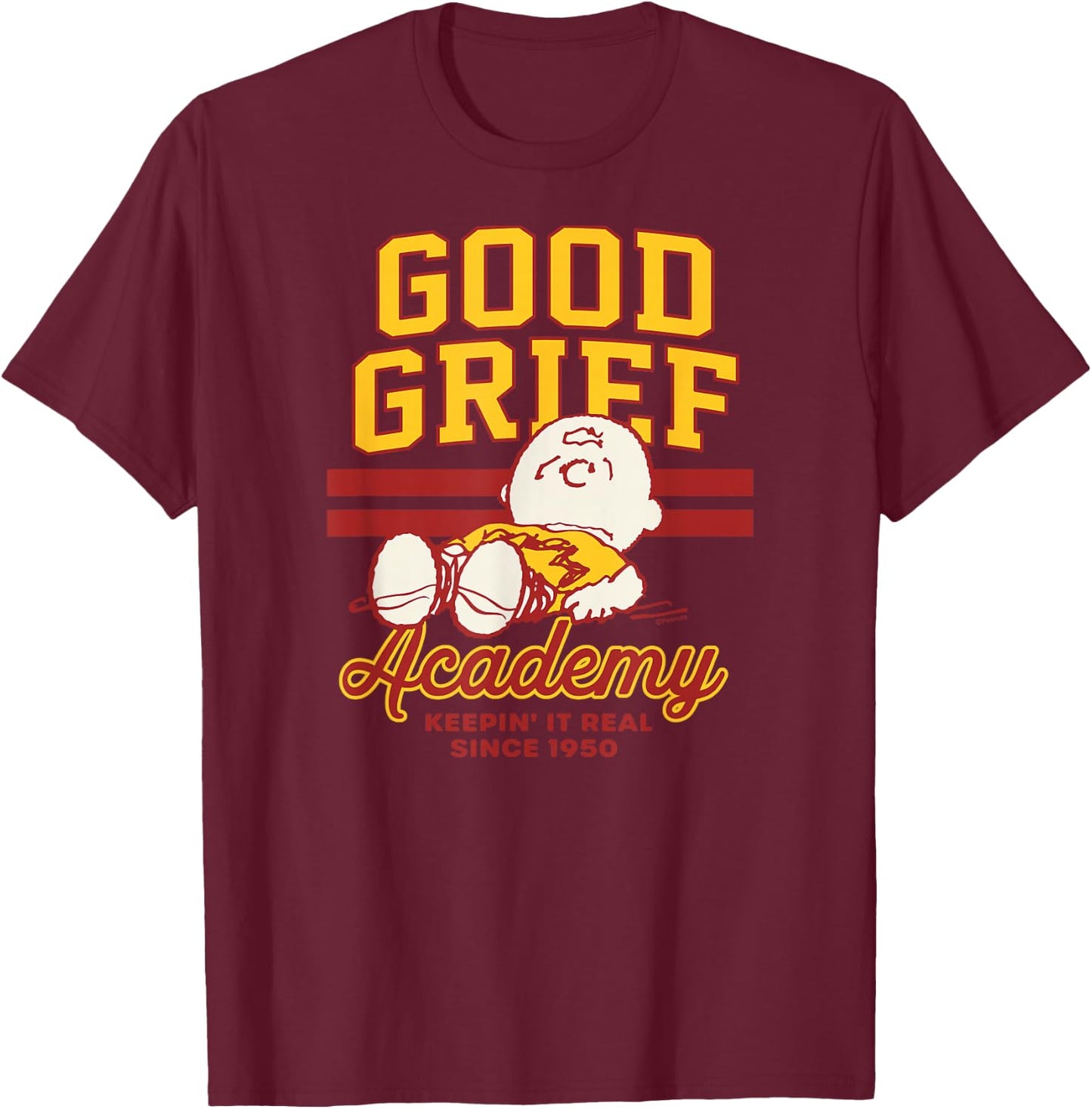 Peanuts - Good Grief Academy T-Shirt - T-Shirt | Maroon