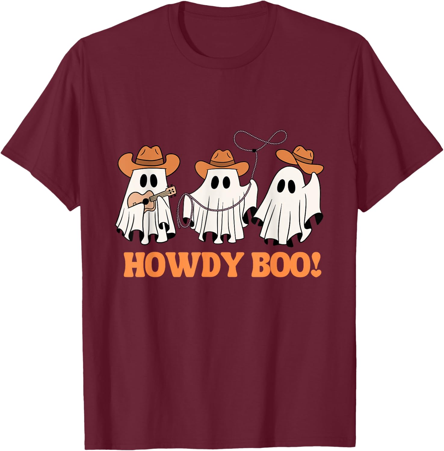 Western Halloween Cowboy Ghost Howdy Boo Funny Retro T-Shirt - T-Shirt | Maroon