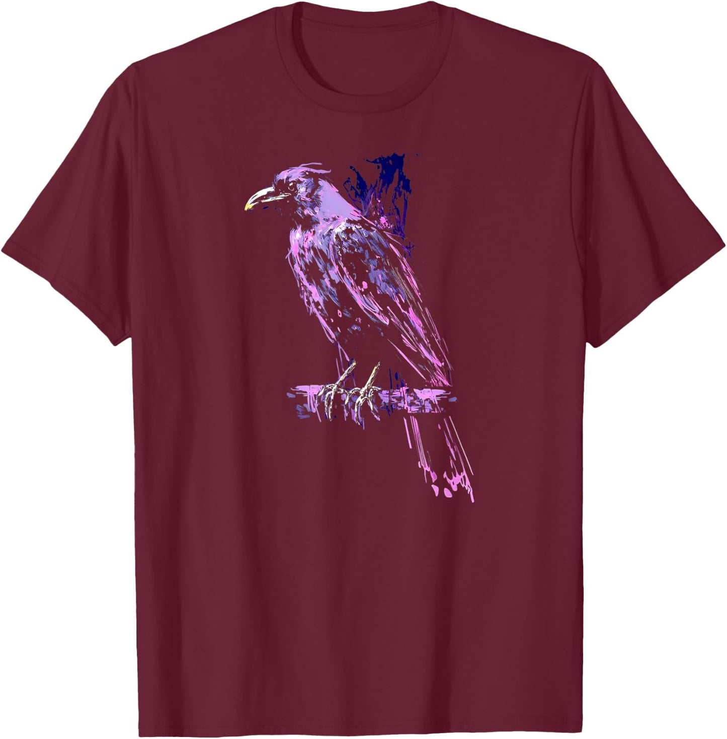 Mystical Raven Black Crow Bird Illustration T-Shirt - T-Shirt | Maroon