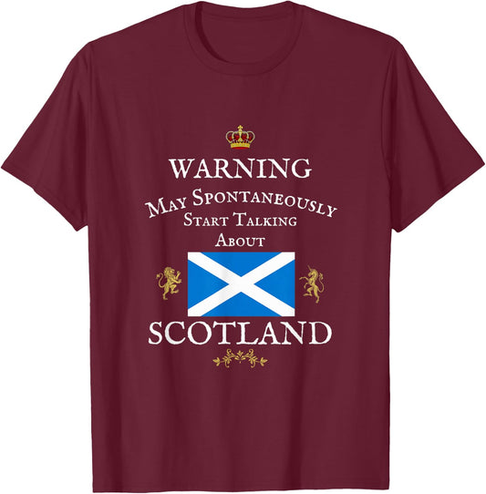Warning May Spontaneously Talk Scottish, Scotland Flag Crown T-Shirt - T-Shirt | Maroon