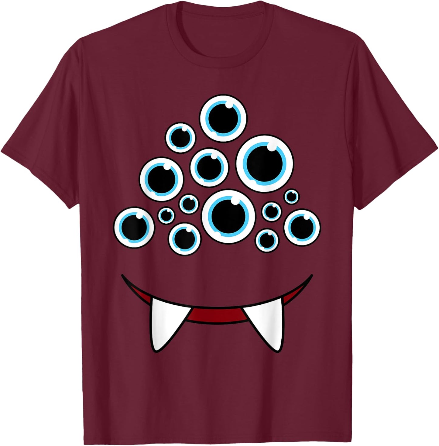 Funny Scary Monster Face Eyeballs Easy Halloween Costume T-Shirt - T-Shirt | Maroon