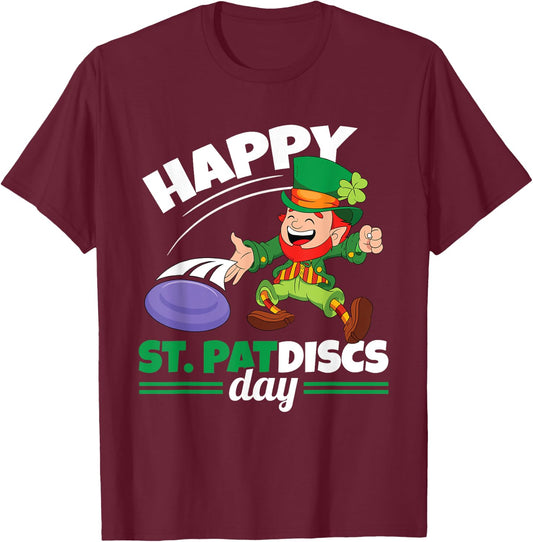 Happy St Patdiscs Patricks Day Ultimate Frisbee Disc Golf T-Shirt - T-Shirt | Maroon