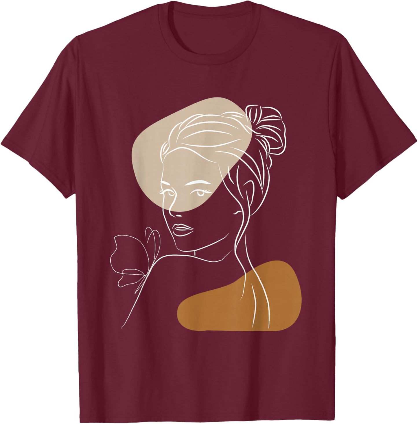 Line Art Abstract Minimalist Women Silhouette T-Shirt - T-Shirt | Maroon