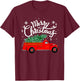 Funny Merry Christmas Fire Truck Xmas Tree Firefighter 2024 T-Shirt - T-Shirt | Maroon