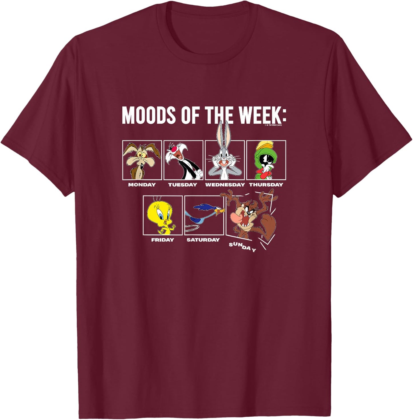 Looney Tunes Moods Of The Week Classic Characters Group Shot T-Shirt - T-Shirt | Maroon